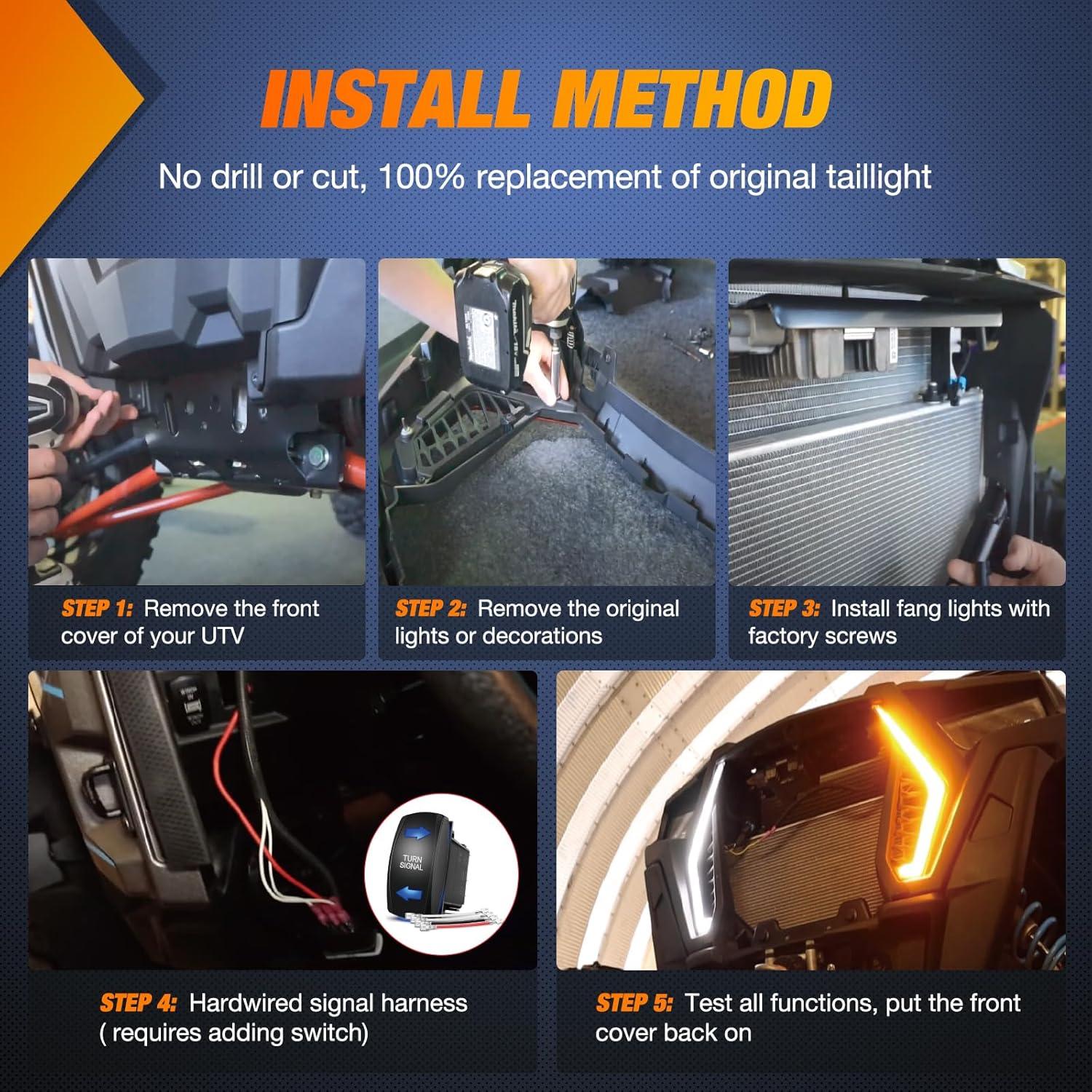 imageNilight Turn Signal Fang Lights LED Accent Street Legal Front Signature Light Compatible with Polaris RZR XP 1000 Turbo Accessories 2019 2020 2021 2022 2023Turn Signal Lights