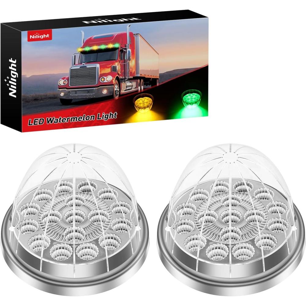 imageNilight 34 LED Dual Face Watermelon Light 2PCS Amber and Red Clear Lens Auxiliary Side Marker Clearance Turn signal Brake Pedestal Lights IP68 Waterproof for Trailer Semi Trucks Pickup Camper RVAmber Green