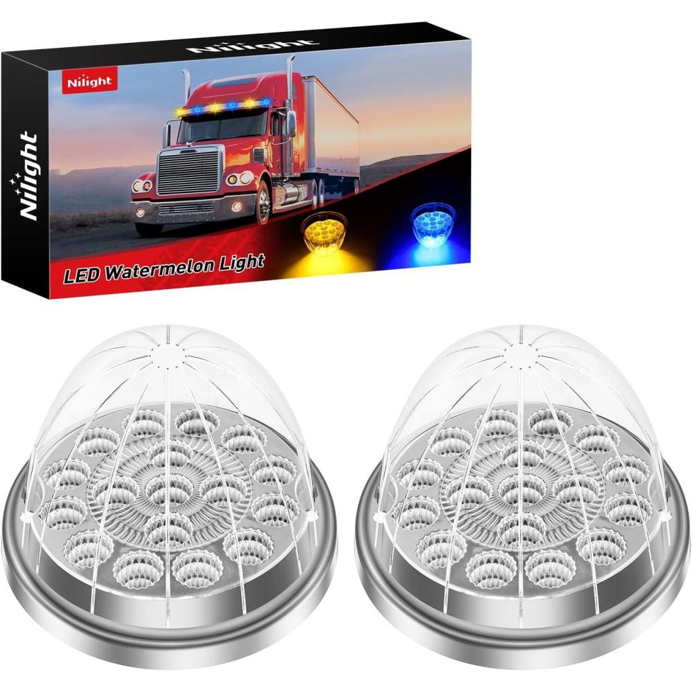 imageNilight 34 LED Dual Face Watermelon Light 2PCS Amber and Red Clear Lens Auxiliary Side Marker Clearance Turn signal Brake Pedestal Lights IP68 Waterproof for Trailer Semi Trucks Pickup Camper RVAmber Blue