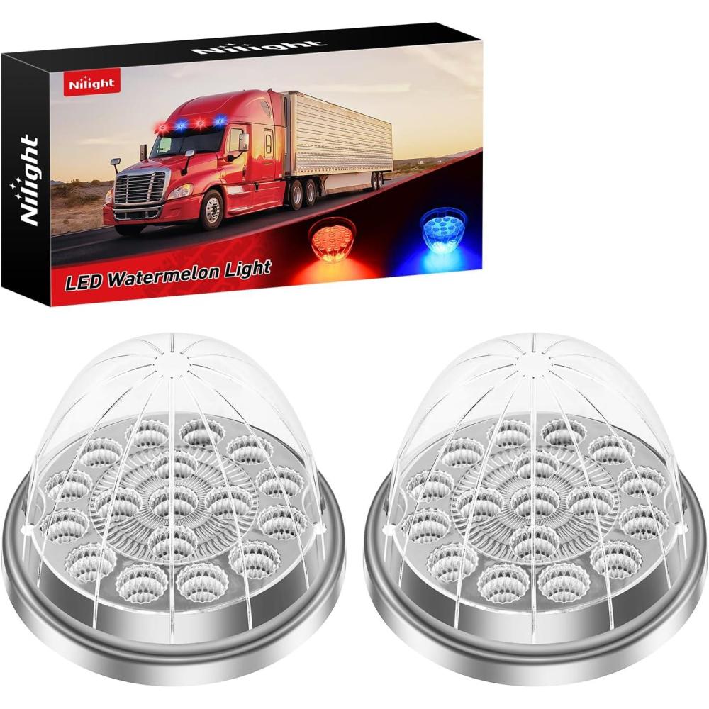 imageNilight 34 LED Dual Face Watermelon Light 2PCS Amber and Red Clear Lens Auxiliary Side Marker Clearance Turn signal Brake Pedestal Lights IP68 Waterproof for Trailer Semi Trucks Pickup Camper RVRed Blue