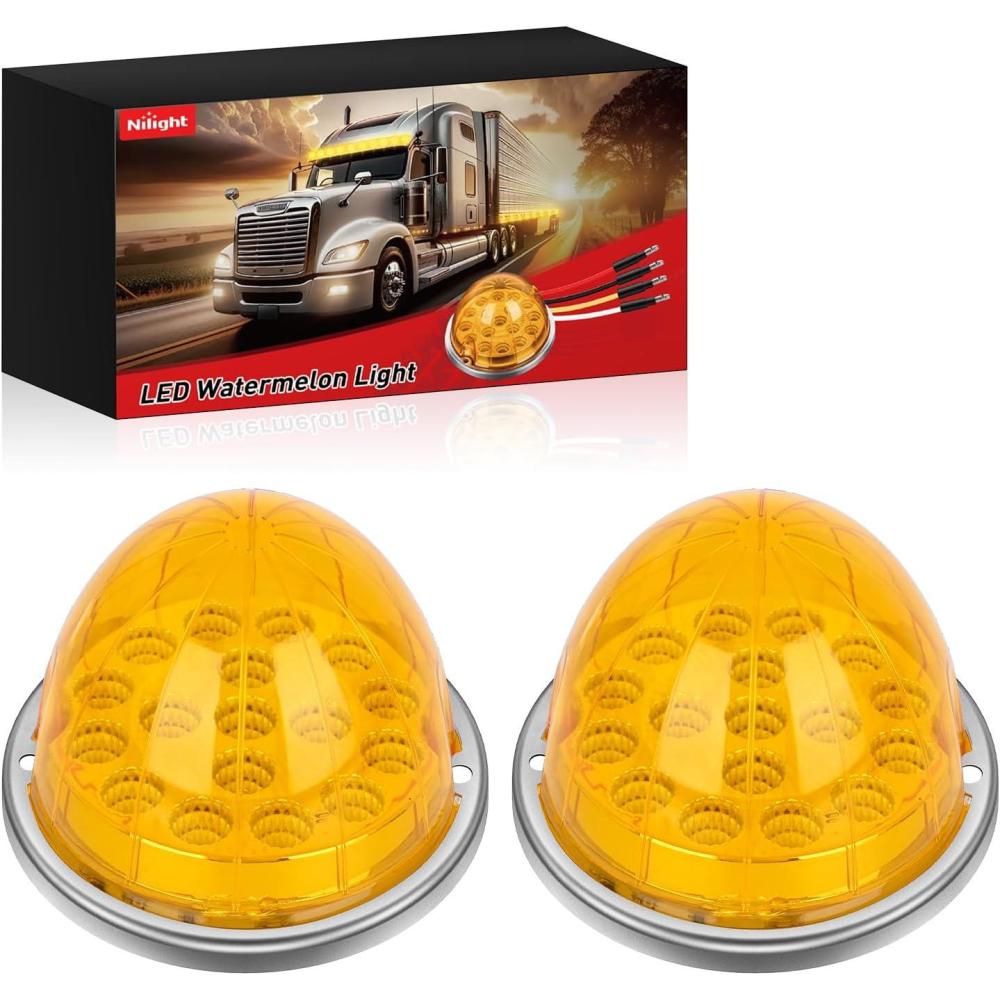 imageNilight 34 LED Dual Face Watermelon Light 2PCS Amber and Red Clear Lens Auxiliary Side Marker Clearance Turn signal Brake Pedestal Lights IP68 Waterproof for Trailer Semi Trucks Pickup Camper RVAmber