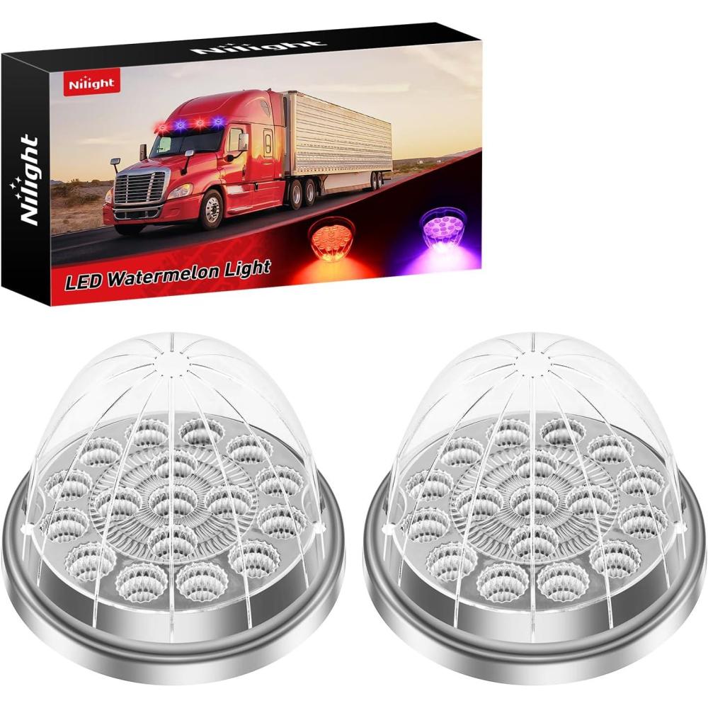 imageNilight 34 LED Dual Face Watermelon Light 2PCS Amber and Red Clear Lens Auxiliary Side Marker Clearance Turn signal Brake Pedestal Lights IP68 Waterproof for Trailer Semi Trucks Pickup Camper RVRed Purple