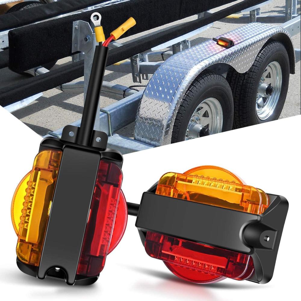 imageNilight Square Double Face Fender Pedestal Light 2PCS 52LED Amber Red Brake Turn Marker Tail Lights w 3 Studs Mount for Mack Kenworth Freightliner Truck Towing Trailer2Pcs Round Fender Light