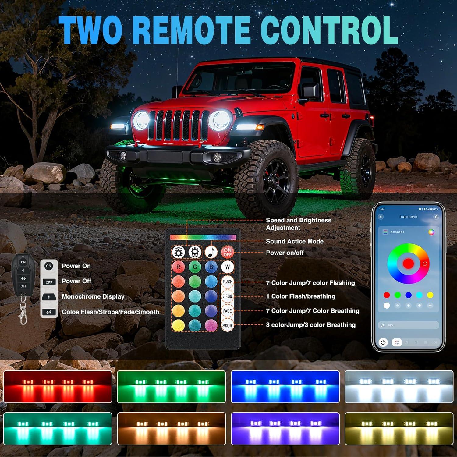 imageNilight RGBW LED Rock Lights Kit 10 Pods 22LED Wide Angle Remote ampamp Bluetooth App Dual Control with Music Modes Multicolor Underglow Neon Wheel Well Light Fit for ATV UTV SUV Offroad Truck RZR Boat