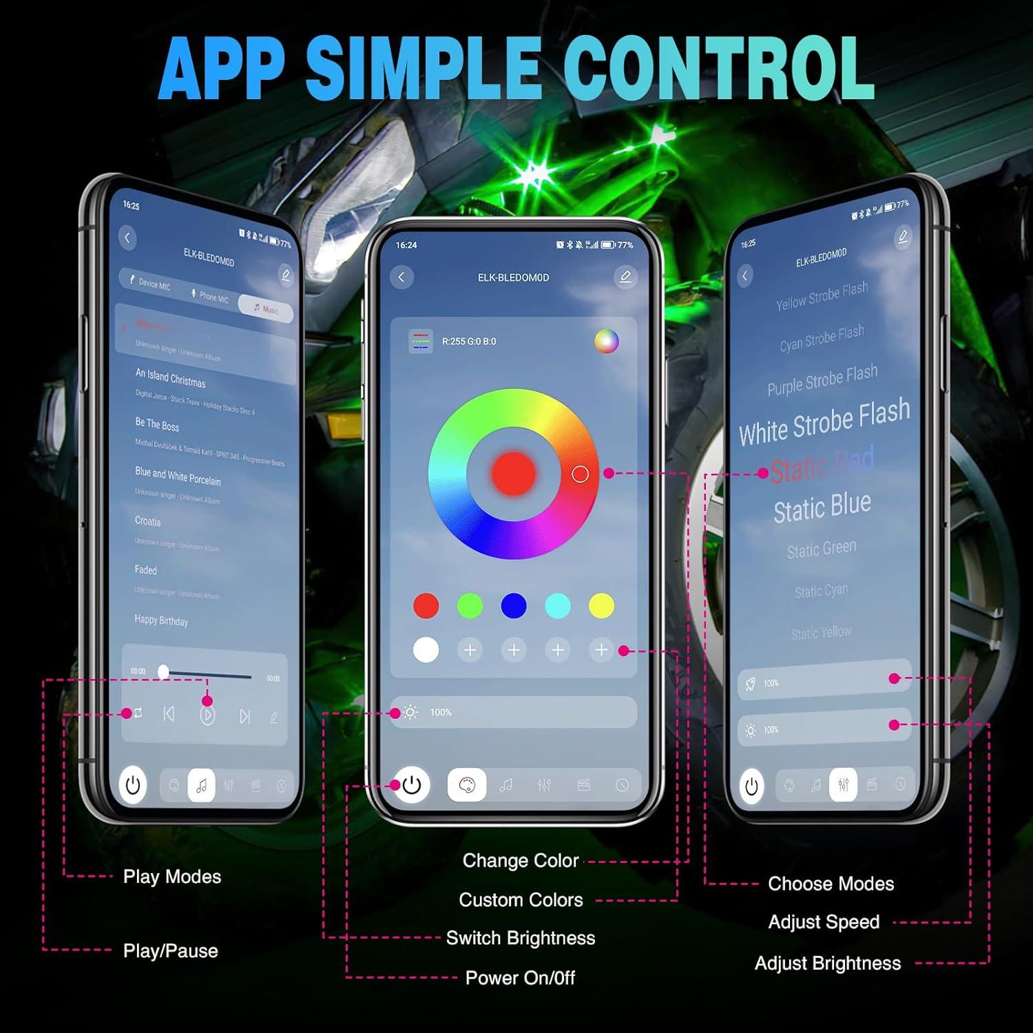 imageNilight RGBW LED Rock Lights Kit 10 Pods 22LED Wide Angle Remote ampamp Bluetooth App Dual Control with Music Modes Multicolor Underglow Neon Wheel Well Light Fit for ATV UTV SUV Offroad Truck RZR Boat