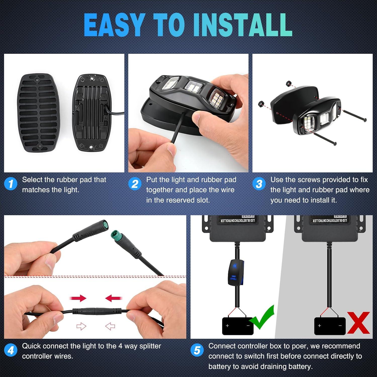 imageNilight RGBW LED Rock Lights Kit 10 Pods 22LED Wide Angle Remote ampamp Bluetooth App Dual Control with Music Modes Multicolor Underglow Neon Wheel Well Light Fit for ATV UTV SUV Offroad Truck RZR Boat