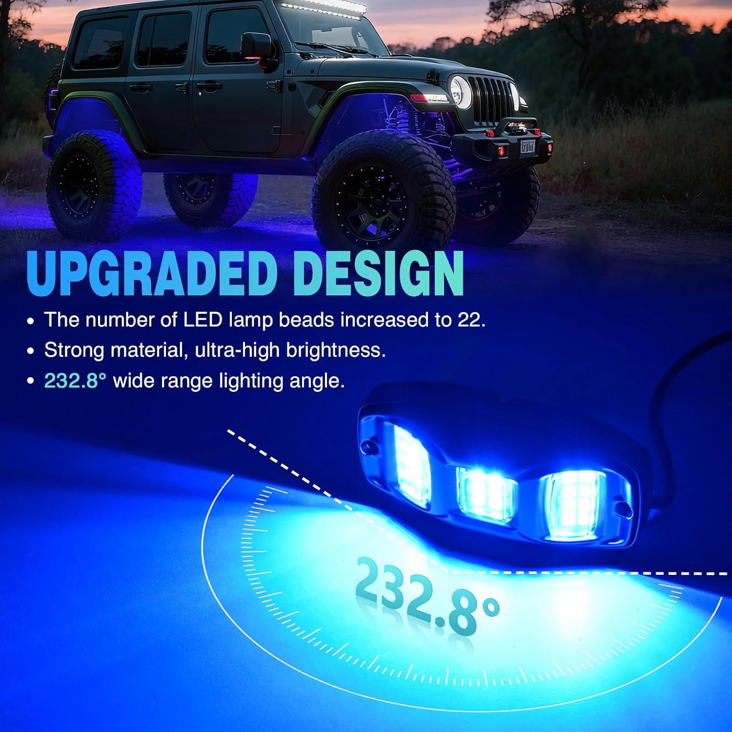 imageNilight RGBW LED Rock Lights Kit 6 Pods 22LED Wide Angle Remote ampamp Bluetooth App Dual Control with Music Modes Multicolor Underglow Neon Wheel Well Light Fit for ATV UTV SUV Offroad Truck RZR Boat