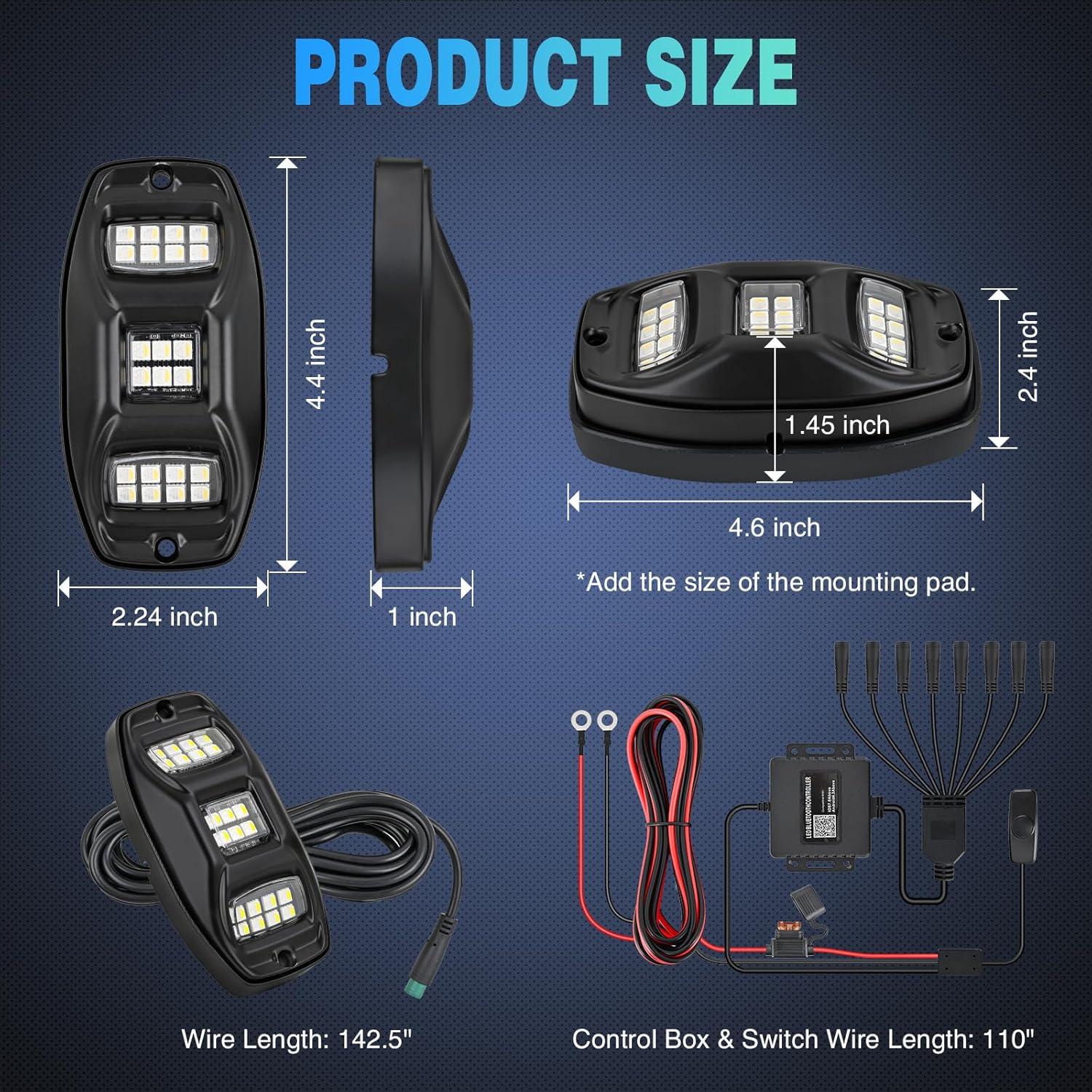 imageNilight RGBW LED Rock Lights Kit 8 Pods 22LED Wide Angle Remote ampamp Bluetooth App Dual Control with Music Modes Multicolor Underglow Neon Wheel Well Light Fit for ATV UTV SUV Offroad Truck RZR Boat