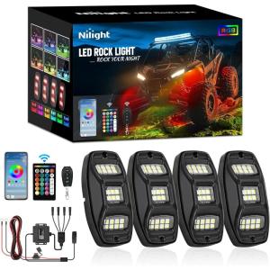 imageNilight RGBW LED Rock Lights Kit 4 Pods 22LED Wide Angle Remote ampamp Bluetooth App Dual Control with Music Modes Multicolor Underglow Neon Wheel Well Light Fit for ATV UTV SUV Offroad Truck RZR Boat