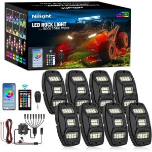 imageNilight RGBW LED Rock Lights Kit 8 Pods 22LED Wide Angle Remote ampamp Bluetooth App Dual Control with Music Modes Multicolor Underglow Neon Wheel Well Light Fit for ATV UTV SUV Offroad Truck RZR Boat