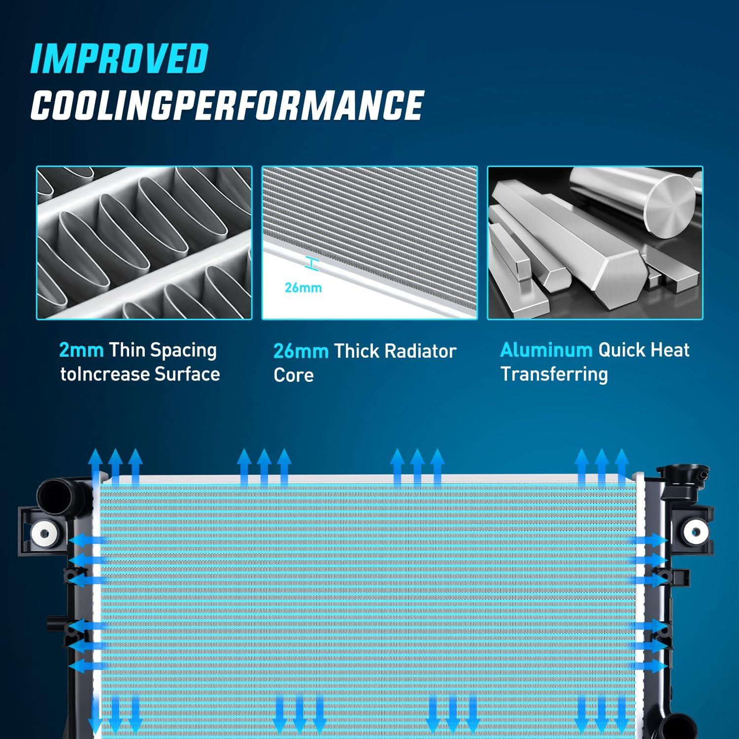 imageNilight Radiator for Jeep Liberty 37L 2002 2003 2004 2005 2006 Engine Coolant Radiator with Oil Cooler Automatic Transmission Replace 52080120AB CU2481 2481Jeep Wrangler V6 20072017