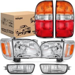 imageNilight Taillight Assembly Compatible with 2001 2002 2003 2004 Toyota Tacoma Rear Lamp Replacement OE Style Driver and Passenger SideChrome Housing  Amber Reflector wTailight