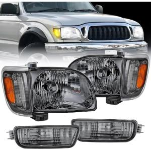 imageNilight Taillight Assembly Compatible with 2001 2002 2003 2004 Toyota Tacoma Rear Lamp Replacement OE Style Driver and Passenger SideChrome Housing Amber ReflectorSmoke Lens