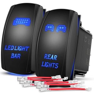 imageNilight 2 Pack Rear Lights Rocker Switch Led Light Bar Switches 5Pin Laser On Off SPST switches 20A12V 10A24V Blue with Jumper Wires Set for Cars Trucks RVsREAR LIGHTSLED LIGHT BAR