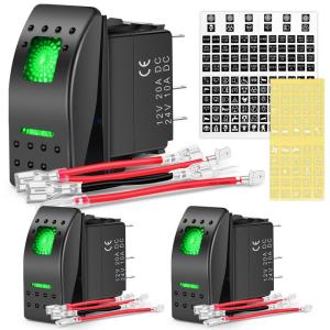 imageNilight 6 Pack Rocker Switches with Night Glow Stickers 5 PIN SPST Rocker Switches with Green Backlit 12V24V Toggle Switches for Cars Trucks RVs Boats Auto Motorcycles2 Years WarrantyGreen 3 PCS