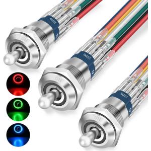 imageNilight 8PCS 12V 20A Round Blue Toggle LED Rocker Switch OnOff Control SPST 3Pins for 12V Car Truck Boat Marine OffRoad Vehicle with 24PCS Wires16mm RGB Toggle Switch