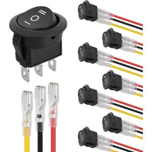 imageNilight 8PCS 12V 20A Round Blue Toggle LED Rocker Switch OnOff Control SPST 3Pins for 12V Car Truck Boat Marine OffRoad Vehicle with 24PCS Wires8PCS 3 Way Round Switch