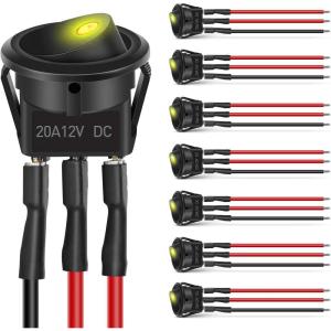 imageNilight 8PCS 12V 20A Round Blue Toggle LED Rocker Switch OnOff Control SPST 3Pins for 12V Car Truck Boat Marine OffRoad Vehicle with 24PCS Wires8Pcs LED Switch Amber