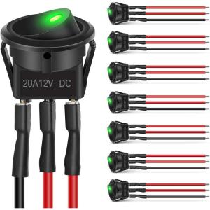 imageNilight 8PCS 12V 20A Round Blue Toggle LED Rocker Switch OnOff Control SPST 3Pins for 12V Car Truck Boat Marine OffRoad Vehicle with 24PCS Wires8Pcs LED Switch Green