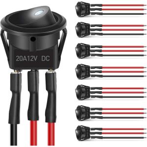 imageNilight 8PCS 12V 20A Round Blue Toggle LED Rocker Switch OnOff Control SPST 3Pins for 12V Car Truck Boat Marine OffRoad Vehicle with 24PCS Wires8Pcs LED Switch White