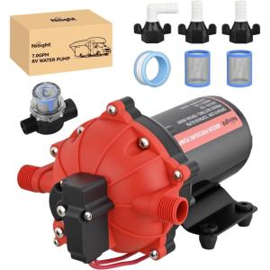 imageNilight RV Water Pump 12v Camper Water Pump 55 GPM 70 PSI with Pressure Switchampamp Strainer Heavy Duty Diaphragm Pump 12 Volt DC Upgrade SelfPriming Low Noice for RV Camper Marine Yacht Caravan Trailer70GPM Water Pump