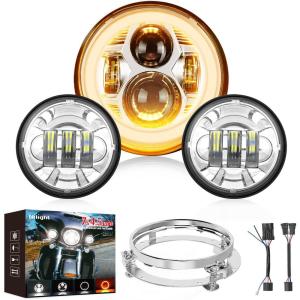 imageNilight 7 Inch Motorcycle LED Headlight 45 Inch Fog Lights Halo Turn Signal DOT Compatible with Harley Davidson Electra Street Glide Fat Boy Road King Heritage Softail CVO Chrome7Inch Headlight DRL45Inch Fog Lights Chrome