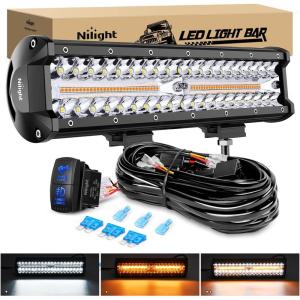 imageNilight 12Inch OffRoad LED Light Bar 300W 3 Lighting Modes WhiteAmberWhiteampampAmber Driving Fog Light Spot Flood Lights with 16AWG Wiring Harness for Truck Car ATV SUV Jeep Boat