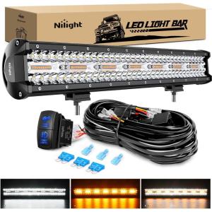 imageNilight 20Inch OffRoad LED Light Bar 420W 3 Lighting Modes WhiteAmberWhiteampampAmber Driving Fog Light Spot Flood Lights with 16AWG Wiring Harness for Truck Car ATV SUV Jeep BoatAmber White 3 Modes