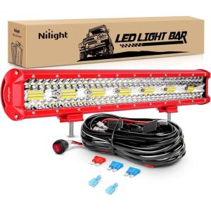imageNilight 20Inch OffRoad LED Light Bar 420W 3 Lighting Modes WhiteAmberWhiteampampAmber Driving Fog Light Spot Flood Lights with 16AWG Wiring Harness for Truck Car ATV SUV Jeep BoatRed Shell