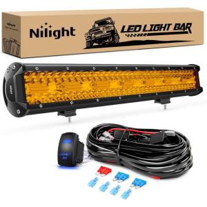 imageNilight 20Inch OffRoad LED Light Bar 420W 3 Lighting Modes WhiteAmberWhiteampampAmber Driving Fog Light Spot Flood Lights with 16AWG Wiring Harness for Truck Car ATV SUV Jeep BoatAmber with Harness