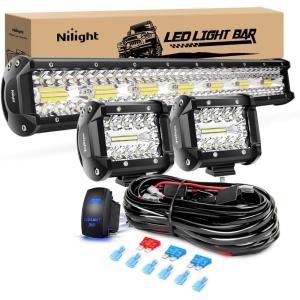 imageNilight 20Inch OffRoad LED Light Bar 420W 3 Lighting Modes WhiteAmberWhiteampampAmber Driving Fog Light Spot Flood Lights with 16AWG Wiring Harness for Truck Car ATV SUV Jeep BoatWhite with LED Pods