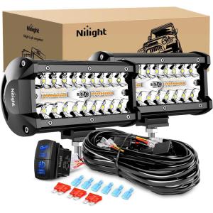 imageNilight 65Inch OffRoad LED Light Bar 2PCS 120W 3 Lighting Modes WhiteAmberWhiteampampAmber Driving Fog Light Spot Flood Lights with 18AWG Wiring Harness for Truck Car ATV SUV Jeep Boat