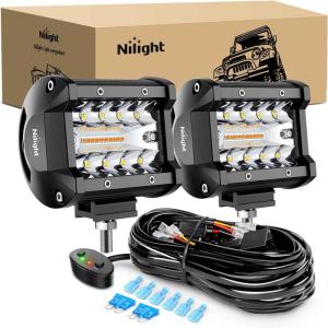 imageNilight Side Shooter Light Bar 2 PCS 43 Inch Triple Row Spot Flood Combo for Off Road Fog Driving Work Lighting on Truck SUV ATV UTVAmberWhite 2PCS 6 Modes with Wiring Harness