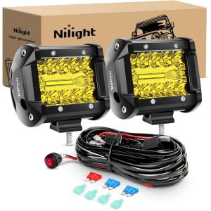 imageNilight Side Shooter Light Bar 2 PCS 43 Inch Triple Row Spot Flood Combo for Off Road Fog Driving Work Lighting on Truck SUV ATV UTVYellow 2PCS with Switch Wiring Harness