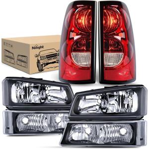 imageNilight Taillight Assembly Compatible with 2003 2004 2005 2006 Chevy Silverado 1500 1500HD 2500 2500HD 3500 2007 Chevrolet Classic Incandescent Type Upgrade LED Tube Tail Lights Rear Brake LampsBlack Housing Clean Reflector