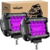 imageNilight 4 Inch LED Light Pods Purple Triple Row 2PCS 60W Flood Spot Combo Off Road Driving Decoration Neon Hunting Lighting for UTV Pickup Van Boat Tractor