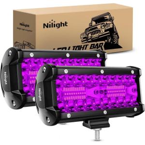 imageNilight 65 Inch LED Light Pods Purple Triple Row 2PCS 120W Flood Spot Combo Off Road Driving Decoration Neon Hunting Lighting for UTV Pickup Van Boat Tractor2Pcs Led Pods Purple