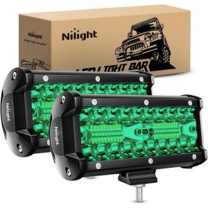 imageNilight 65 Inch LED Light Pods Purple Triple Row 2PCS 120W Flood Spot Combo Off Road Driving Decoration Neon Hunting Lighting for UTV Pickup Van Boat Tractor2Pcs Led Pods Green