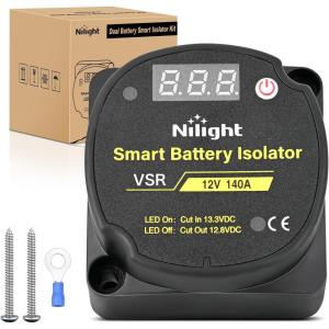 imageNilight Dual Battery Isolator Kit Smart Adjustable 12V 140 AMP Auto Manual Voltage Sensitive Relay VSR Automatic Disconnect Switch Delay Setting Waterproof for Truck Car Van RV ATV UTV Marine Boat140 Amp wVoltmeter