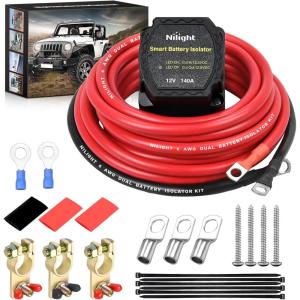 imageNilight Dual Battery Isolator Kit Smart Adjustable 12V 140 AMP Auto Manual Voltage Sensitive Relay VSR Automatic Disconnect Switch Delay Setting Waterproof for Truck Car Van RV ATV UTV Marine Boat140 Amp Kit