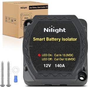 imageNilight Dual Battery Isolator Kit Smart Adjustable 12V 140 AMP Auto Manual Voltage Sensitive Relay VSR Automatic Disconnect Switch Delay Setting Waterproof for Truck Car Van RV ATV UTV Marine Boat140 Amp