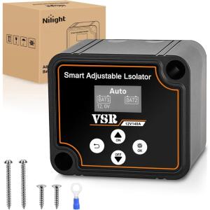 imageNilight Dual Battery Isolator Kit Smart Adjustable 12V 140 AMP Auto Manual Voltage Sensitive Relay VSR Automatic Disconnect Switch Delay Setting Waterproof for Truck Car Van RV ATV UTV Marine Boat140 Amp Adjustable wVoltmeter