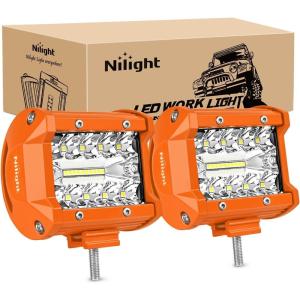 imageNilight 4 Inch Amber LED Light Pods 2PCS Triple Row 60W Flood Spot Combo Offroad Driving Fog Lighting for 12V 24V Pickup Truck ATV UTV SUV2Pcs Amber Shell with White Light
