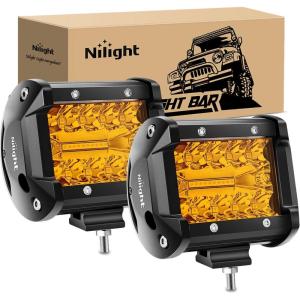 imageNilight 4 Inch Amber LED Light Pods 2PCS Triple Row 60W Flood Spot Combo Offroad Driving Fog Lighting for 12V 24V Pickup Truck ATV UTV SUVAmber Led Pods