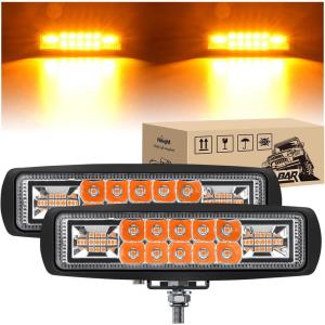 imageNilight 6 Inch Blue LED Light Pods 2 PCS 60W Flood Spot Combo Beam Off Road Driving Fog Fishing Hunting Emergency Safety Signal Deck Trailer Lighting for 12V 24V ATV UTV Pickup Truck Tractor Boat60W Led Pods 2Pcs Amber
