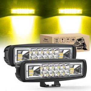 imageNilight 6 Inch Blue LED Light Pods 2 PCS 60W Flood Spot Combo Beam Off Road Driving Fog Fishing Hunting Emergency Safety Signal Deck Trailer Lighting for 12V 24V ATV UTV Pickup Truck Tractor Boat60W Led Pods 2Pcs Yellow