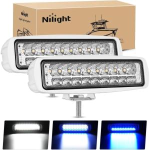 imageNilight 6 Inch Blue LED Light Pods 2 PCS 60W Flood Spot Combo Beam Off Road Driving Fog Fishing Hunting Emergency Safety Signal Deck Trailer Lighting for 12V 24V ATV UTV Pickup Truck Tractor BoatWhiteBlue 2Pcs