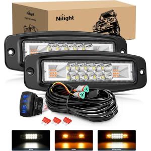 imageNilight 6 Inch Blue LED Light Pods 2 PCS 60W Flood Spot Combo Beam Off Road Driving Fog Fishing Hunting Emergency Safety Signal Deck Trailer Lighting for 12V 24V ATV UTV Pickup Truck Tractor Boat60W Led Pods 2Pcs Amber White Flush Mount