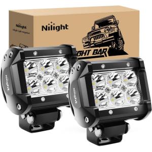 imageNilight 7 Inch LED Offroad Driving Lights High Low Beam 2 PCS 80W Round White Light Side Shooter Spot Flood Fog Light Pod w 16 AWG DT Connector Wiring Harness Kit for Jeep Truck ATV UTV SUVWhite