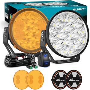 imageNilight 7 Inch LED Offroad Driving Lights High Low Beam 2 PCS 80W Round White Light Side Shooter Spot Flood Fog Light Pod w 16 AWG DT Connector Wiring Harness Kit for Jeep Truck ATV UTV SUVWhite Light Kit 7 Covers